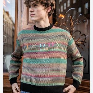 Teddy Fresh Men's Colorful Striped Crewneck Sweater